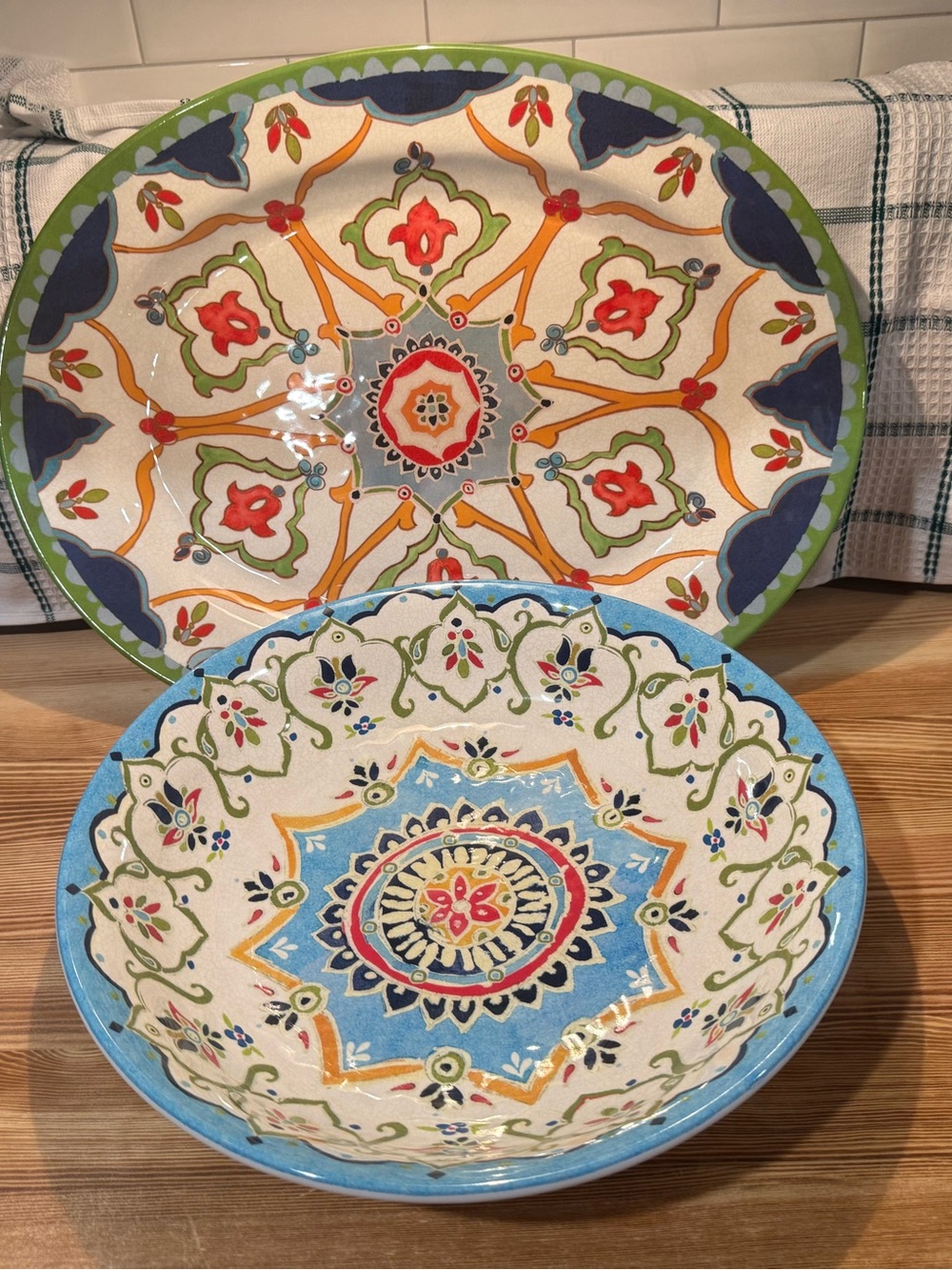 New Williams Sonoma Iznik Geo Tile Large Serving Bowl, Blue Multi, Rare